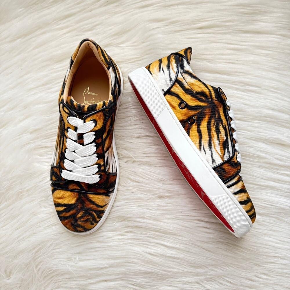 NWOT • Christian Louboutin VIEIRA Orlato Bengal Tiger Fabric Sneakers Size:34.5